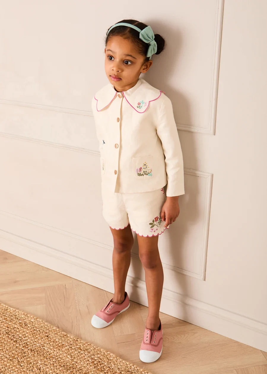 Wildflower Embroidered Statement Collar Jacket in Cream (4-12yrs) COATS from Pepa London US