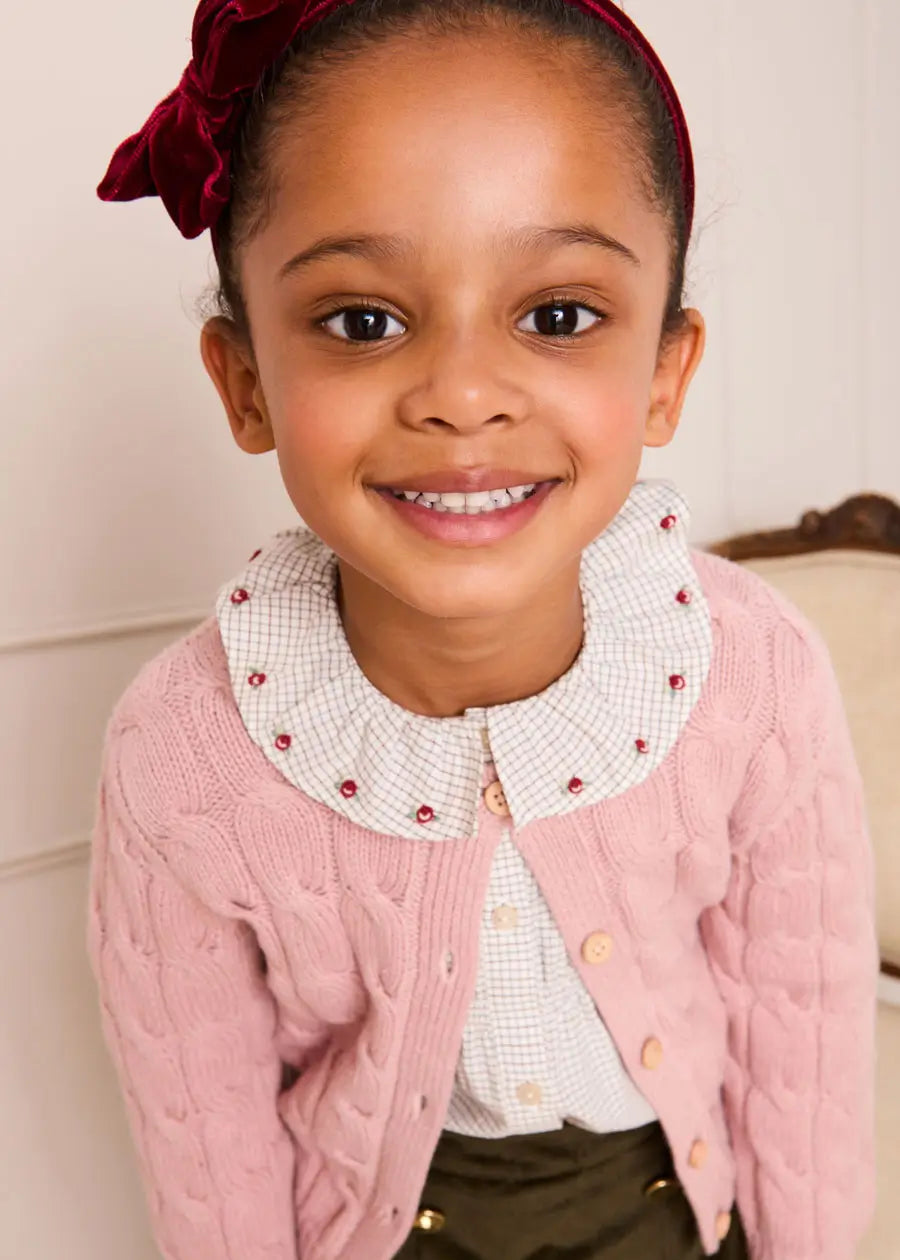 Ambrose Check Floral Embroidered Long Sleeve Blouse in Cream (4-10yrs) Blouses from Pepa London US
