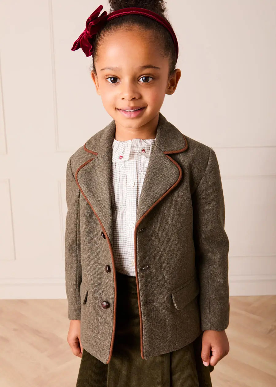 Tweed Blazer with Suede Elbow Patches in Green (4-10yrs) Coats from Pepa London US