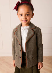 Tweed Blazer with Suede Elbow Patches in Green (4-10yrs) Coats from Pepa London US