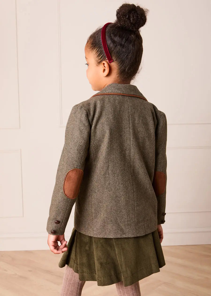 Tweed Blazer with Suede Elbow Patches in Green (4-10yrs) Coats from Pepa London US