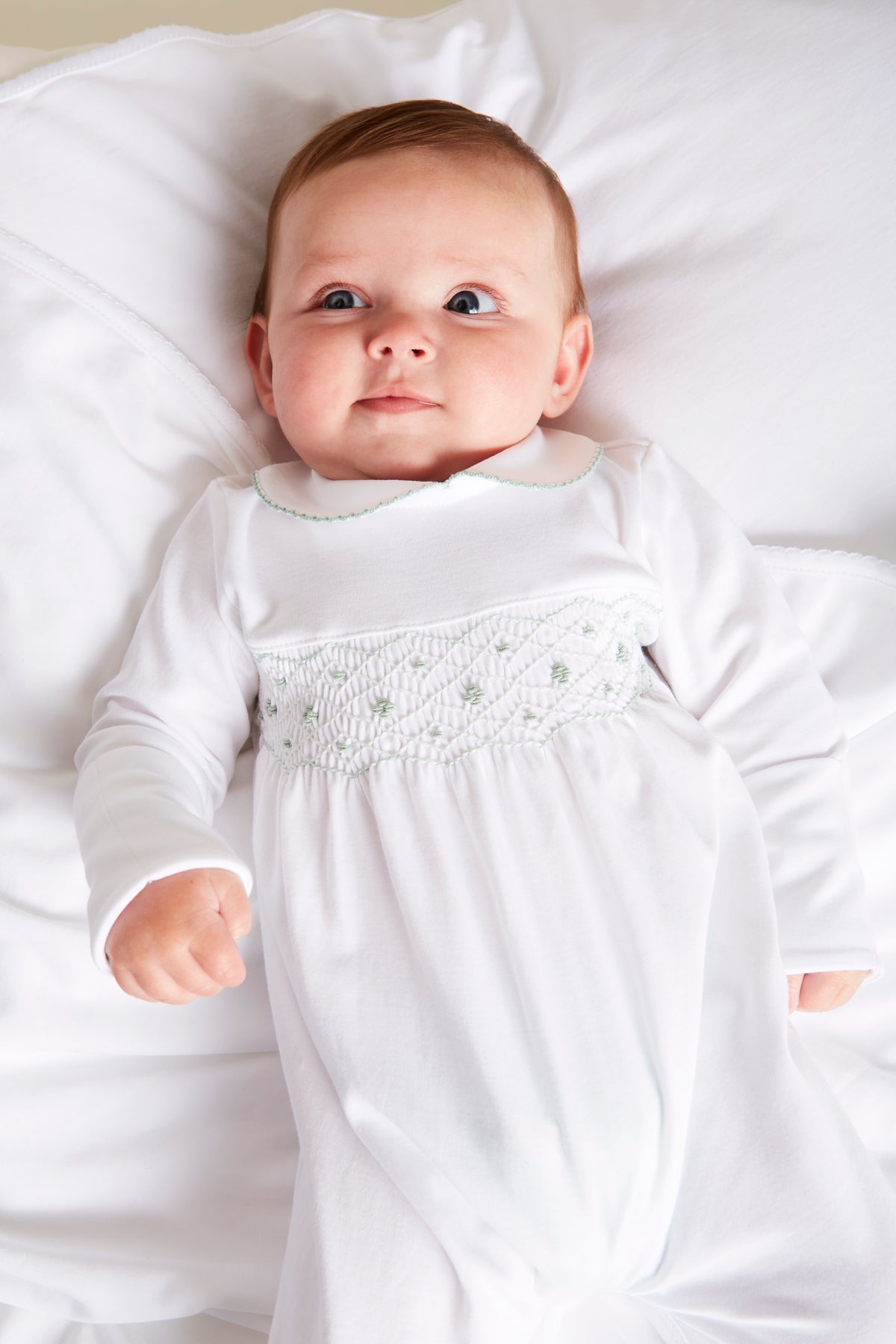 Green Hand Smocked Cotton All-in-One (0-18mths) Nightwear from Pepa London US