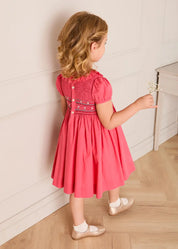 Hand Smocked Flower Embroidered Dress in Strawberry (12mths- 10yrs) DRESSES from Pepa London US