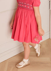 Hand Smocked Flower Embroidered Dress in Strawberry (12mths- 10yrs) DRESSES from Pepa London US