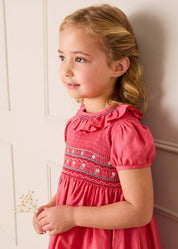 Hand Smocked Flower Embroidered Dress in Strawberry (12mths- 10yrs) DRESSES from Pepa London US