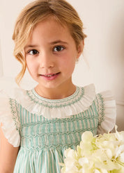 Wimbledon Stripe Hand Smocked Frill Collar Cap Sleeve Dress in Green (12mths- 10yrs) DRESSES from Pepa London US