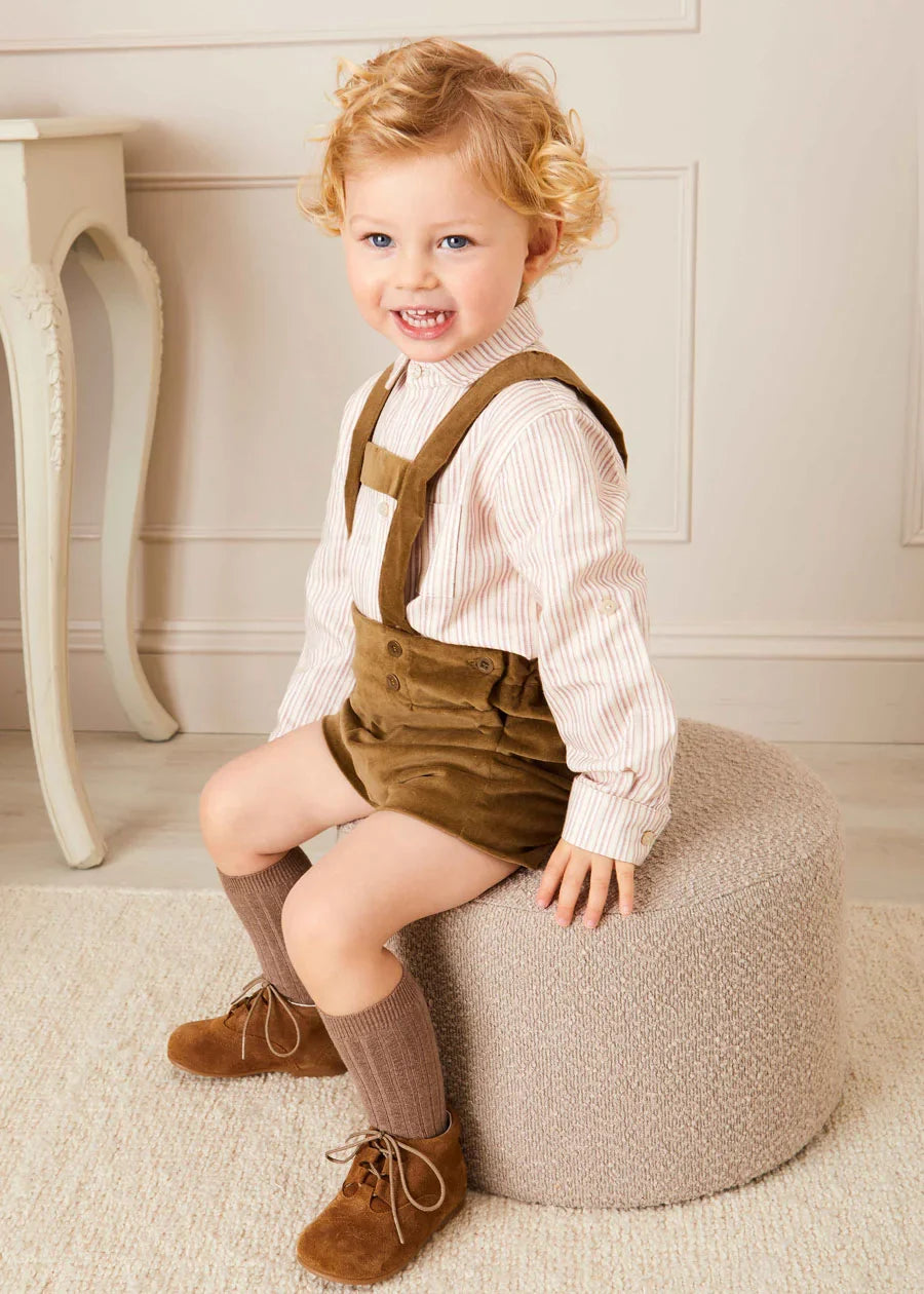 Striped Polo Collar Long Sleeve Shirt in Burgundy (12mths-10yrs) Shirts from Pepa London US