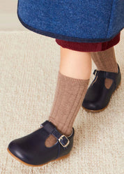 Leather T Bar Baby Shoes in Navy (20-26EU) Shoes  from Pepa London US