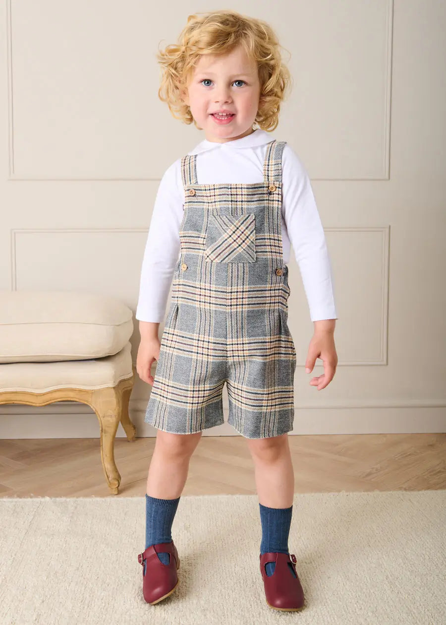 Walcott Check Short Dungarees in Blue (18mths-4yrs) Dungarees from Pepa London US
