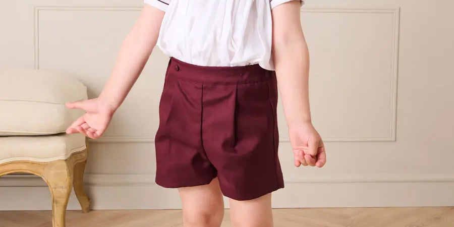 Hand Smocked Peter Pan Collar Short Sleeve Two Piece Set in Burgundy (18mths-6yrs) TWO PIECE SETS from Pepa London US