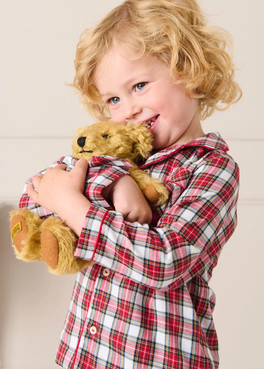 Limited Edition Merrythought & Pepa Teddy Bear with Grosvenor Tartan Bow in Red (S-M) Toys from Pepa London US