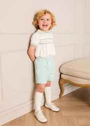 Wimbledon Stripe Hand Smocked Peter Pan Collar Two Piece Set in Green (18mths-6yrs) TWO PIECE SETS from Pepa London US