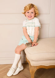 Wimbledon Stripe Hand Smocked Peter Pan Collar Two Piece Set in Green (18mths-6yrs) TWO PIECE SETS from Pepa London US