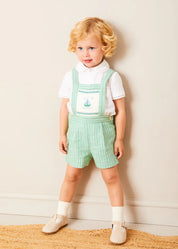 Cheyne Striped Boat Embroidery Dungarees in Green (18mths-4yrs) DUNGAREES from Pepa London US