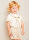 Waterford Stripe Mariner Collar Short Sleeve Two Piece Set in Beige (12mths-6yrs) TWO PIECE SETS from Pepa London US