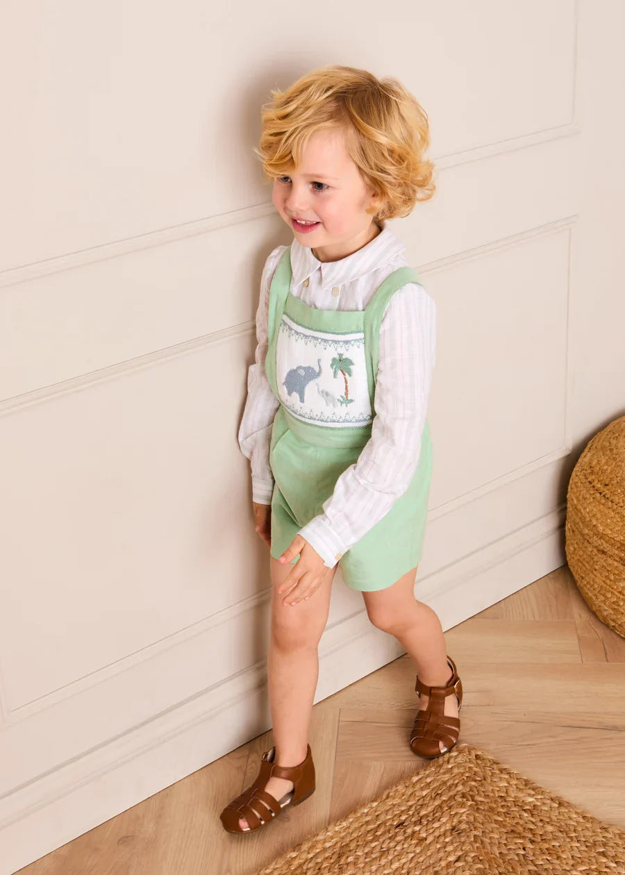 Elephant Embroidered Smocked Dungarees in Sage Green (18mths-4yrs) Shorts from Pepa London US