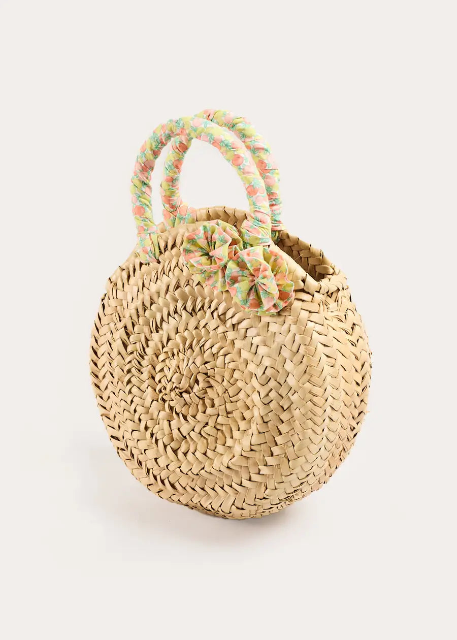 Annie Apple Print Raffia Round Beach Bag in Green Accessories from Pepa London US
