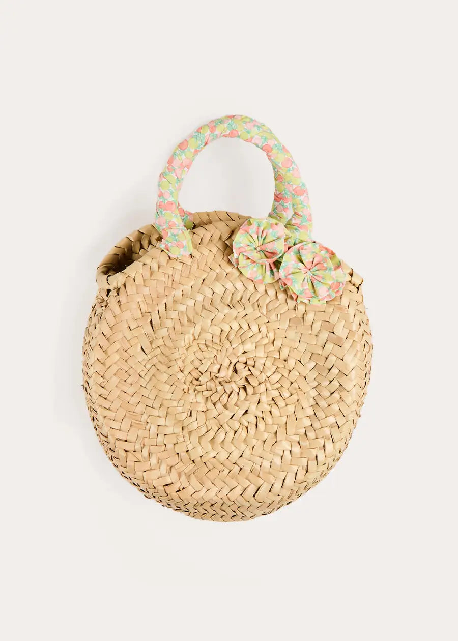 Annie Apple Print Raffia Round Beach Bag in Green Accessories from Pepa London US