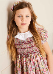 Florence Floral Hand Smocked Short Sleeve Dress in Pink (18mths-10yrs) DRESSES from Pepa London US