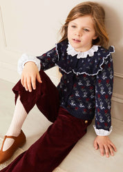 Floral Ruffle Bib Cardigan in Blue (2-10yrs) Knitwear from Pepa London US