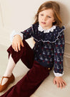 Floral Ruffle Bib Cardigan in Blue (4-10yrs) Knitwear  from Pepa London US