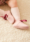 Suede Pink Baby Pram Shoes with Velvet Ribbon (17-20EU) Shoes from Pepa London US