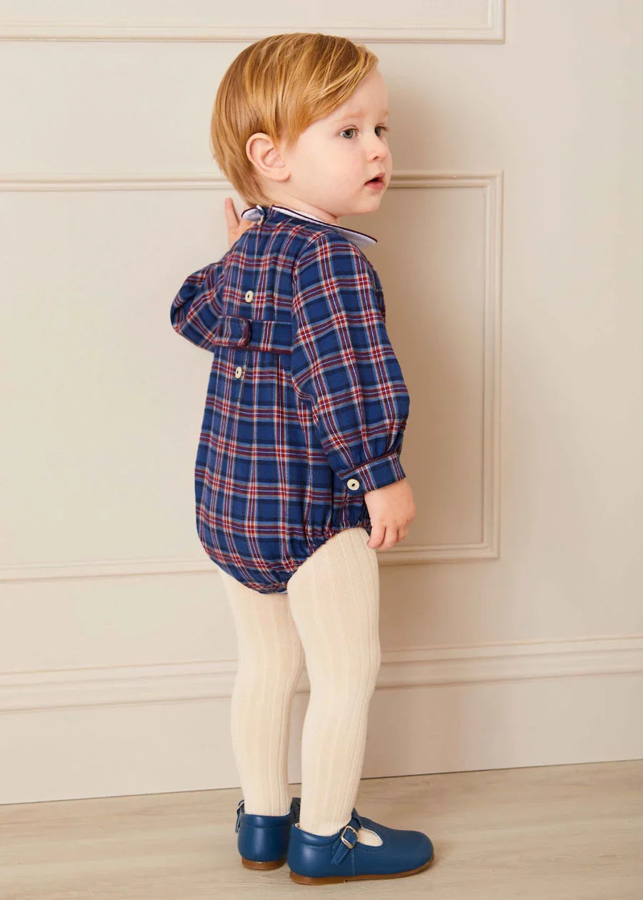 Eaton Check Hand Smocked Romper in Navy (6mths-2yrs) Rompers  from Pepa London US