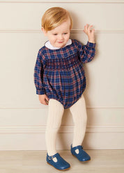 Eaton Check Hand Smocked Romper in Navy (6mths-2yrs) Rompers  from Pepa London US