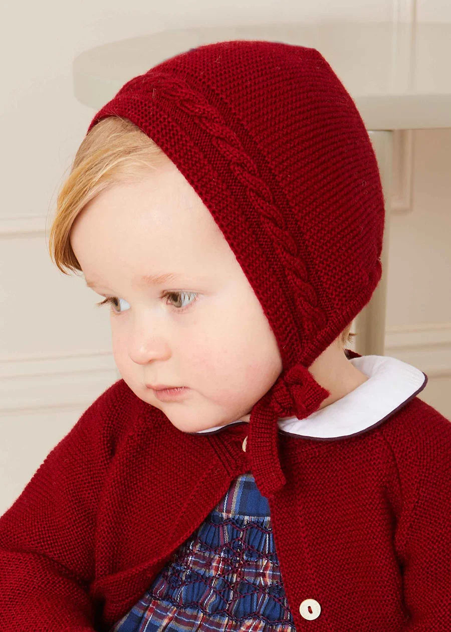 Contrast Trim 3 Button Cardigan in Red (3-18mths) Knitwear from Pepa London US