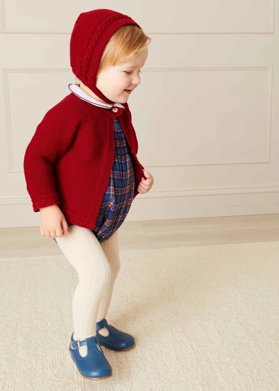 Cable Detail Knitted Bonnet In Red (S-L) KNITTED ACCESSORIES from Pepa London US
