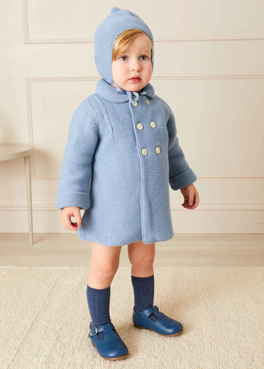 Double Breasted Knitted Buttoned Coat in Blue (6mths-2yrs) Knitwear from Pepa London US