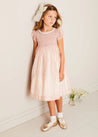 Constance Floral Hand Smocked Short Sleeve Party Dress in Pink (12mths-10yrs) DRESSES from Pepa London US