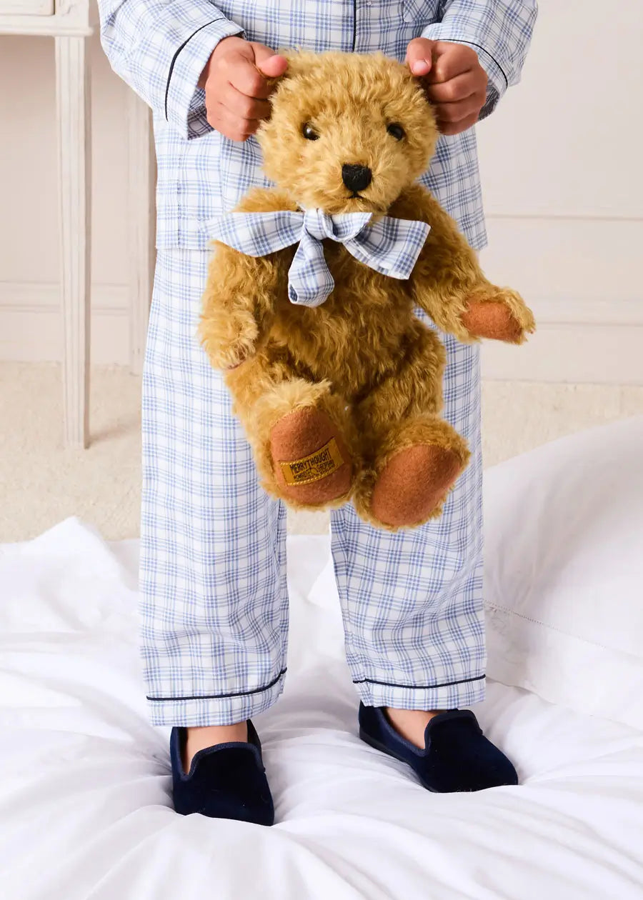 Limited Edition Merrythought & Pepa Teddy Bear with Kinnerton Tartan Bow in Blue (S-M) Toys from Pepa London US