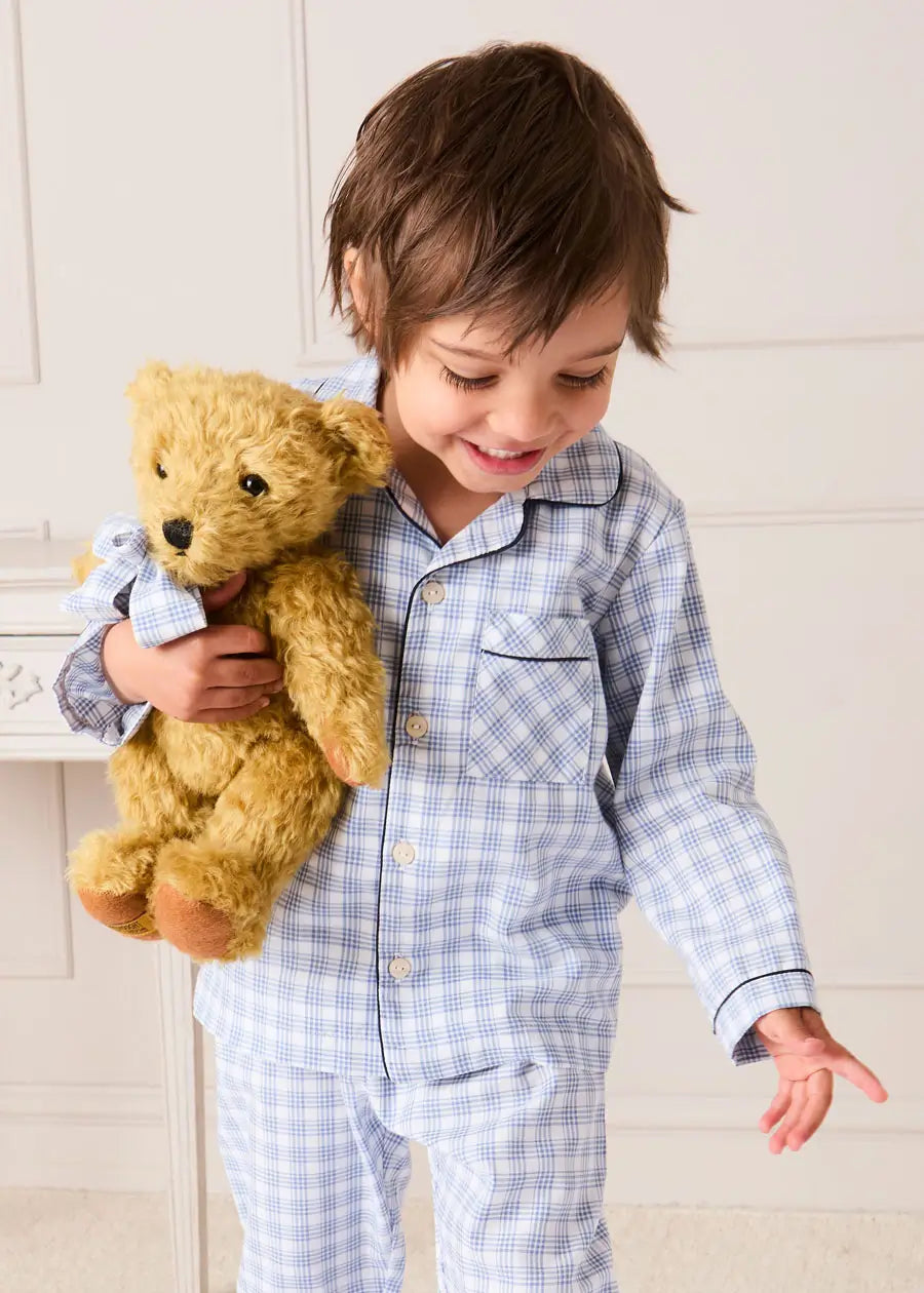 Limited Edition Merrythought & Pepa Teddy Bear with Kinnerton Tartan Bow in Blue (S-M) Toys from Pepa London US