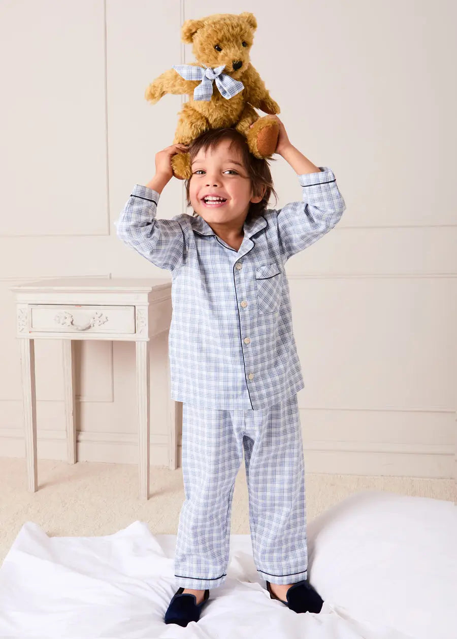 Limited Edition Merrythought & Pepa Teddy Bear with Kinnerton Tartan Bow in Blue (S-M) Toys from Pepa London US