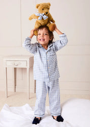 Limited Edition Merrythought & Pepa Teddy Bear with Kinnerton Tartan Bow in Blue (S-M) Toys from Pepa London US