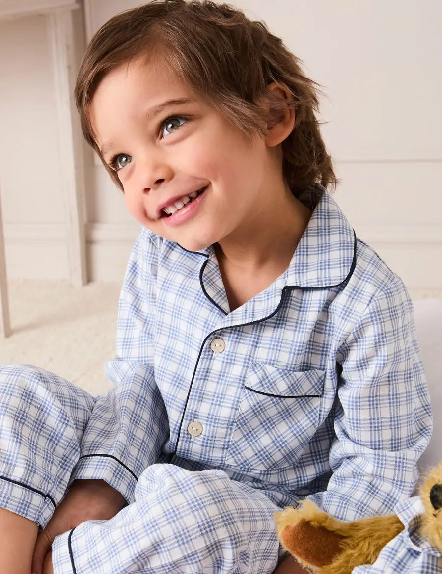 Wilfred Check Pyjamas in Blue (18mths-10yrs) Nightwear from Pepa London US
