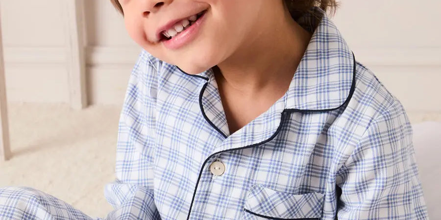 Wilfred Check Pyjamas in Blue (18mths-10yrs) Nightwear from Pepa London US