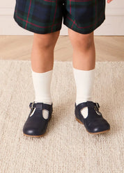 Leather T Bar Baby Shoes in Navy (20-26EU)