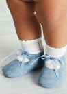 Suede Organza Fastening Pram Shoes in Dusty Blue (17-20EU) Shoes  from Pepa London US