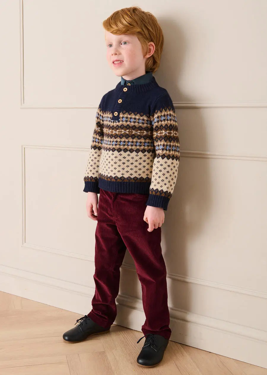 Fair Isle Jacquard Three Button Jumper in Blue (2-10yrs) Knitwear from Pepa London US