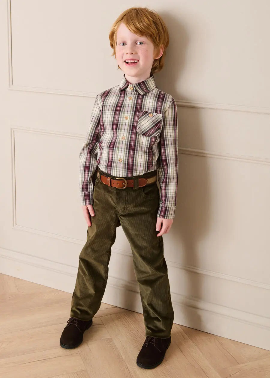 Whittaker Check Polo Collar Long Sleeve Shirt in Brown (3-10yrs) Shirts from Pepa London US