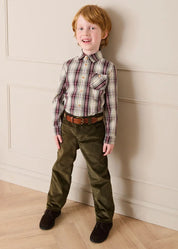 Whittaker Check Polo Collar Long Sleeve Shirt in Brown (3-10yrs) Shirts from Pepa London US