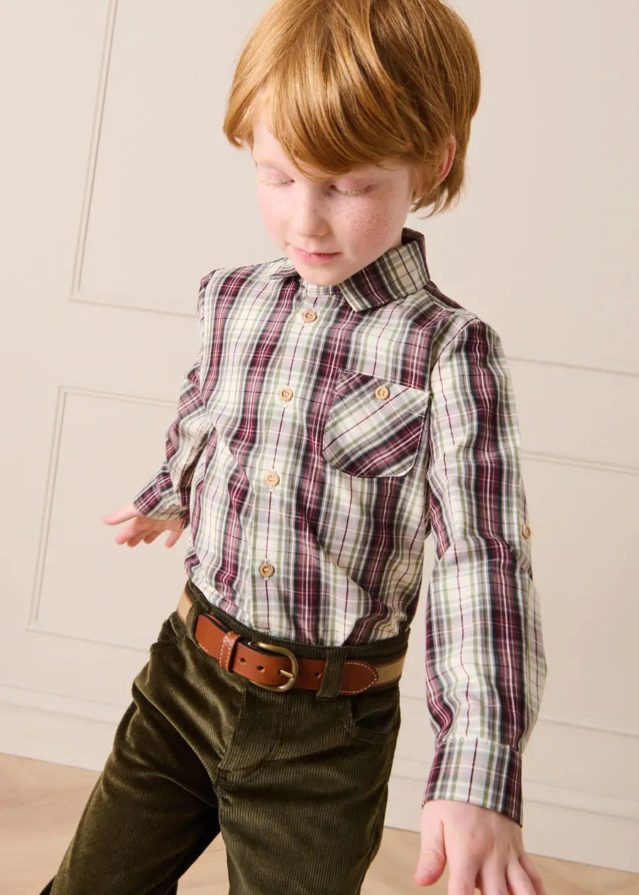 Whittaker Check Polo Collar Long Sleeve Shirt in Brown (3-10yrs) Shirts from Pepa London US