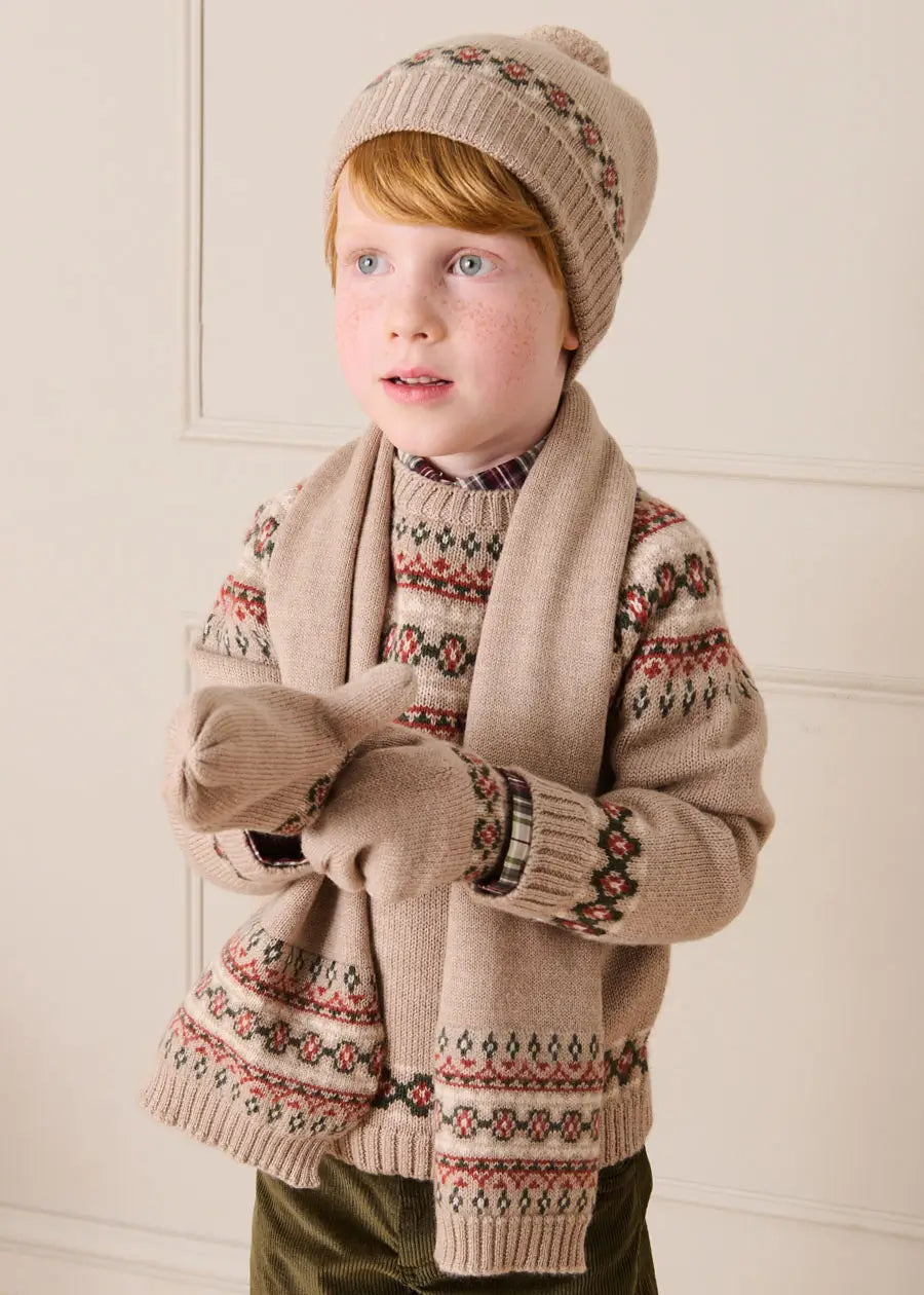 Fair Isle Jacquard Jumper in Camel (3-10yrs) Knitwear from Pepa London US