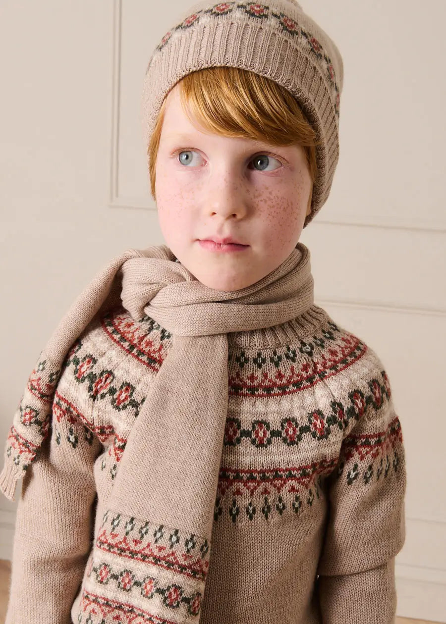 Fair Isle Jacquard Jumper in Camel (3-10yrs) Knitwear from Pepa London US