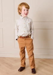 Ambrose Check Polo Collar Long Sleeve Shirt in Beige (12mths-10yrs) Shirts from Pepa London US