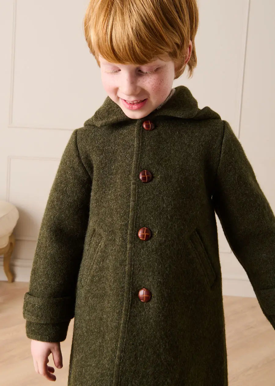 Double Faced Wool Toggle Fastening Duffle Coat in Green (4-10yrs) Coats from Pepa London US