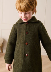 Double Faced Wool Toggle Fastening Duffle Coat in Green (4-10yrs) Coats from Pepa London US