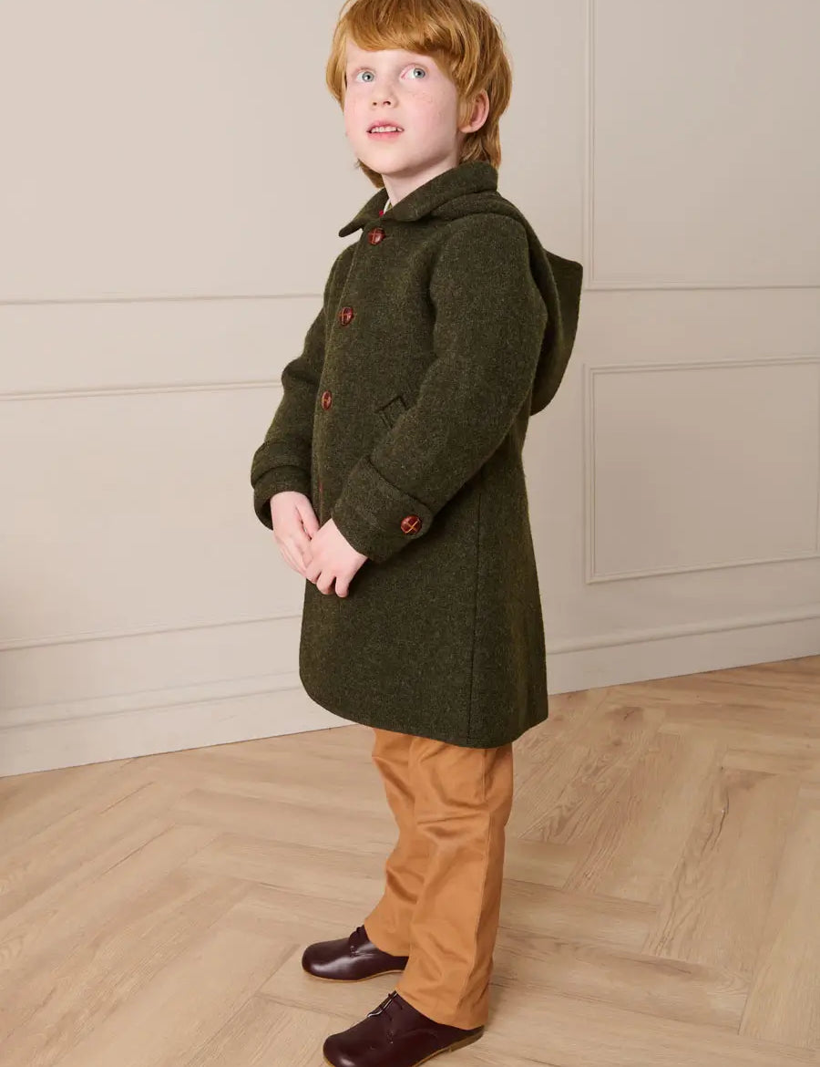 Double Faced Wool Toggle Fastening Duffle Coat in Green (4-10yrs) Coats from Pepa London US